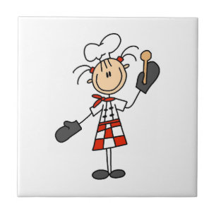 Vrouw Chef met Mitts en Wooden Spoon Tegeltje