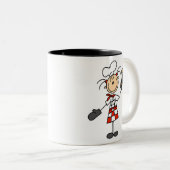 Vrouw Chef met Mitts en Wooden Spoon Tweekleurige Koffiemok (Voorkant rechts)