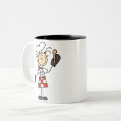 Vrouw Chef met Mitts en Wooden Spoon Tweekleurige Koffiemok (Voorkant links)