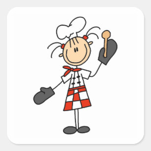 Vrouw Chef met Mitts en Wooden Spoon Vierkante Sticker