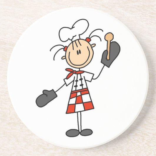 Vrouw Chef met Mitts en Wooden Spoon Zandsteen Onderzetter (Voorkant)