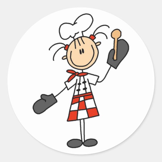 Vrouw Chef met Oven Mitts Tshirts en Gifts Ronde Sticker (Voorkant)