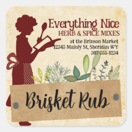 Vrouw chef silhouet kruid koken geschenk label lab