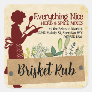 Vrouw chef silhouet kruid koken geschenk label lab