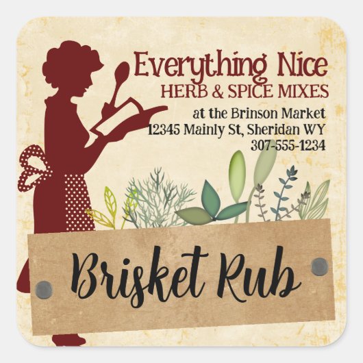 Vrouw chef silhouet kruid koken geschenk label lab (Voorkant)