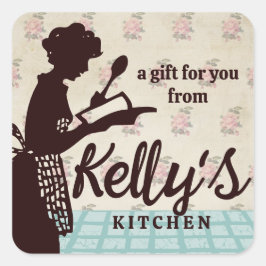 Vrouw-chef-silhouet voor het bakken van cadeaus la vierkante sticker
