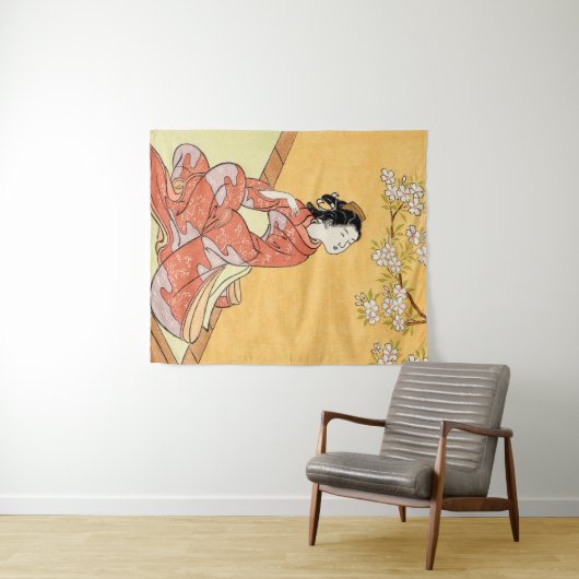 Vrouw & Cherry Blossom #2 Wandkleed (In Situ (horizontaal))