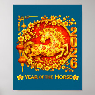 Vrouw Chinees nieuwjaar 2026 jaar van het paard Poster