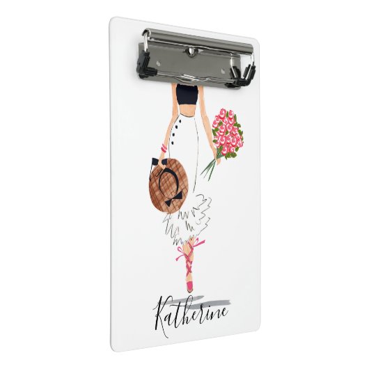 Vrouw Chique Mode Stijlvolle witte rok bloemen Mini Klembord (Schuin)