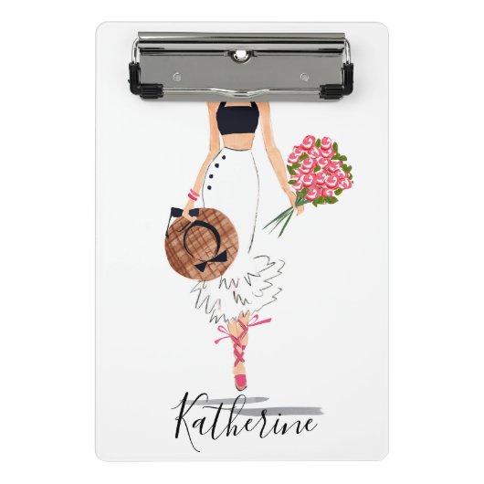 Vrouw Chique Mode Stijlvolle witte rok bloemen Mini Klembord (Voorkant)