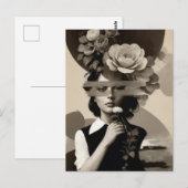  vrouw Collage Floral Sepia Briefkaart (Voorkant / Achterkant)
