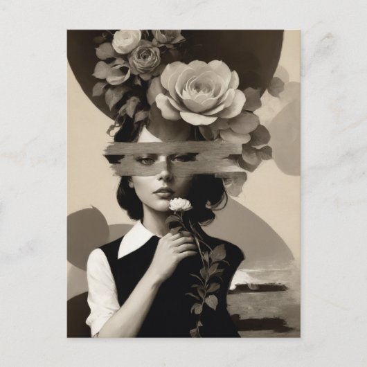  vrouw Collage Floral Sepia Briefkaart (Voorkant)