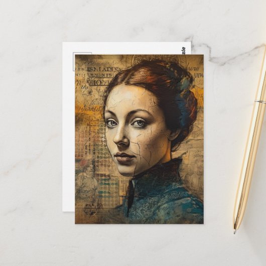 Vrouw Collage Grunge Briefkaart (Voorkant / Achterkant in situ)