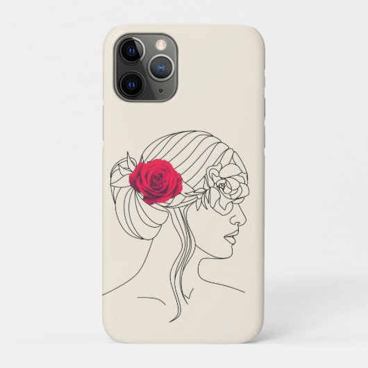Vrouw Continue lijn met rode roze op haar haar haa Case-Mate iPhone Case (Achterkant)