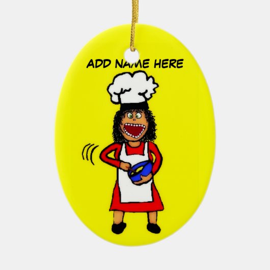 Vrouw Cooking Cartoon Keramisch Ornament (Voorkant)