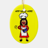 Vrouw Cooking Cartoon Keramisch Ornament (Achterkant)