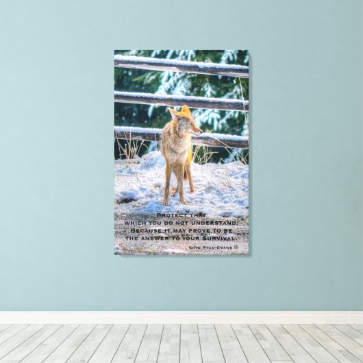 Vrouw Coyote en Snow Wildlife Foto Art en gedicht Canvas Afdruk (Insitu (Houten vloer))