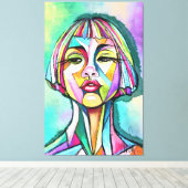Vrouw Cubisme Kunststijl Canvasprint Canvas Afdruk (Insitu (Houten vloer))