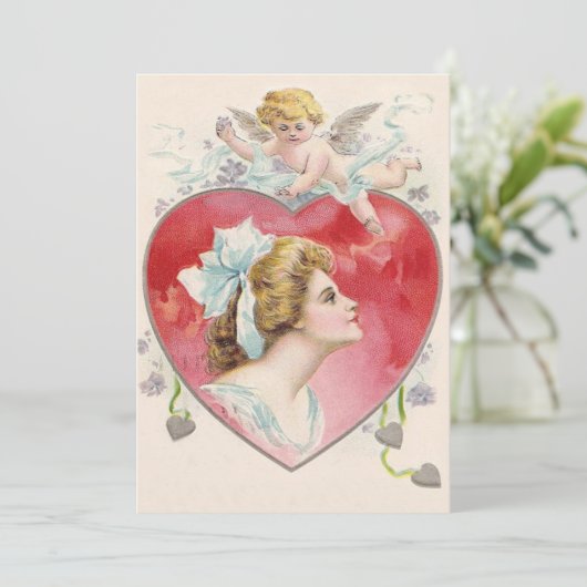 Vrouw Cupido hart Daisy bruiloft uitnodiging (Staand voorkant)