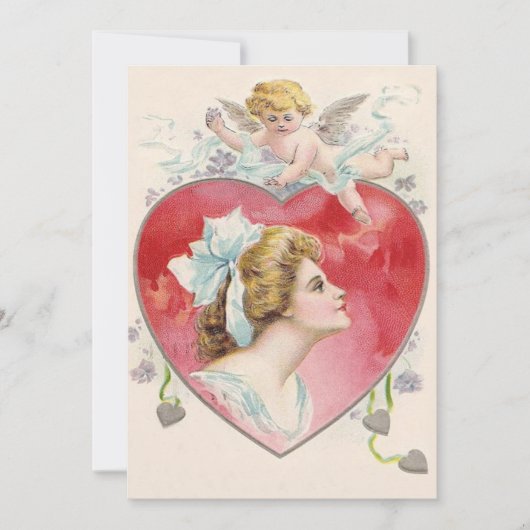 Vrouw Cupido Hart Madelief Bruiloft Uitnodiging (Voorkant)