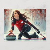 Vrouw Curling Speler Atleet Olympische Spelen Briefkaart (Voorkant)
