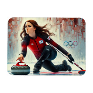 Vrouw Curling Speler Atleet Olympische Spelen Magneet