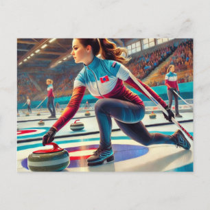 Vrouw Curling Speler Sportatleet Briefkaart