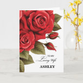 Vrouw Custom Naam Jubileum Red Roses Kaart (Gele Bloem)