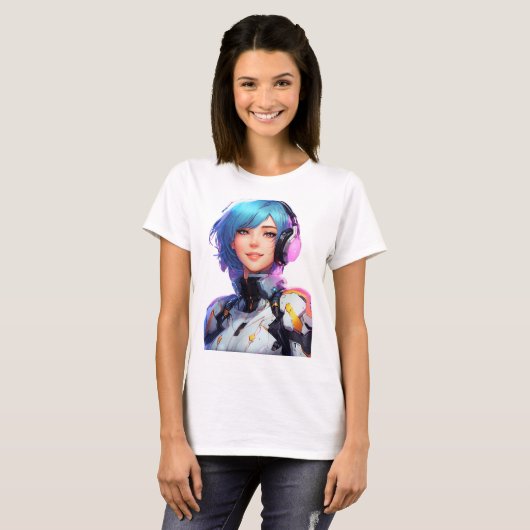 Vrouw Cyborg anime stijl T-shirt (Voorkant volledig)