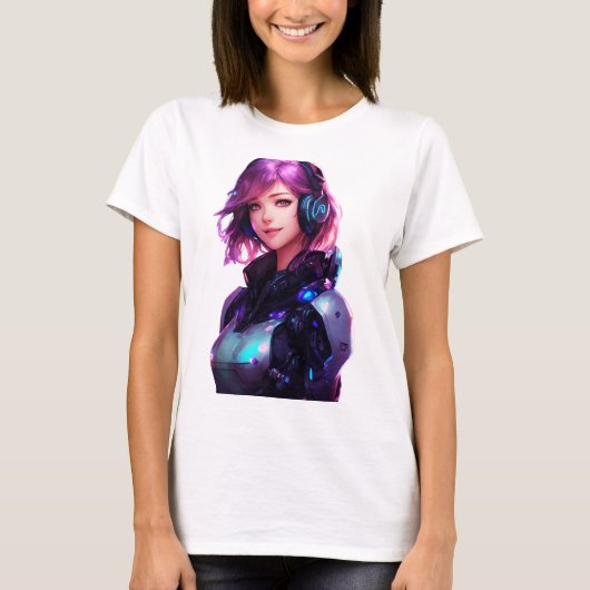 Vrouw Cyborg anime stijl T-shirt (Voorkant)