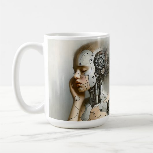 Vrouw Cyborg Vrouw AI Kunst Koffiemok (Links)