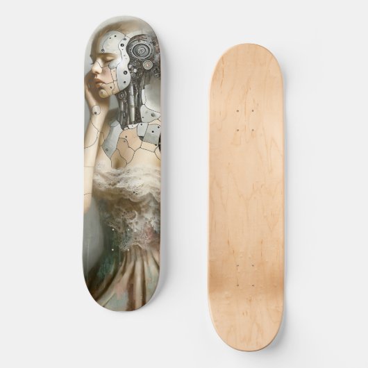 Vrouw Cyborg Vrouw AI Kunst Persoonlijk Skateboard (Voorkant)