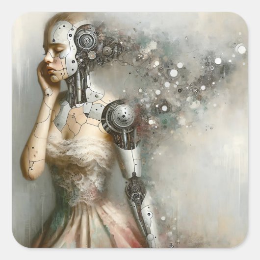 Vrouw Cyborg Vrouw AI Kunst Vierkante Sticker (Voorkant)