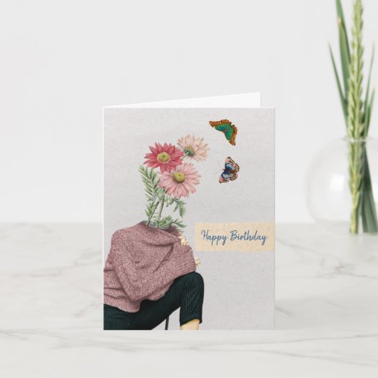  vrouw Daisies Butterflies Happy Birthday Kaart (Voorkant)