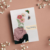  vrouw Daisies Butterflies Happy Birthday Kaart