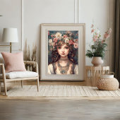 Vrouw Dame Portret Bloem Art Poster