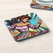  vrouw dansen salsa Pop kunst Bier Onderzetter (Linkerzijde)