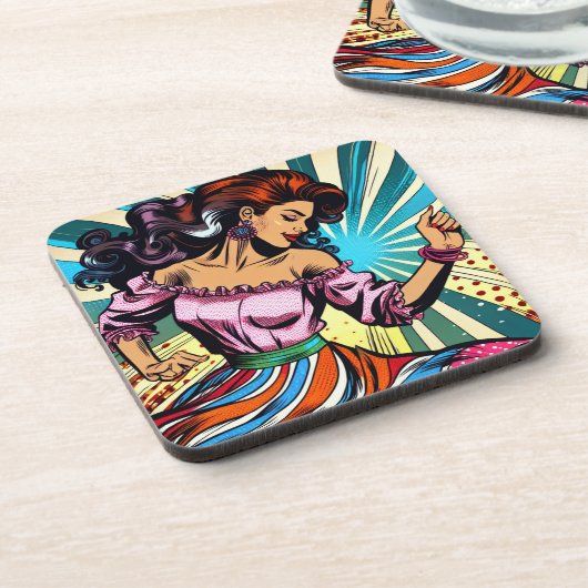 vrouw dansen salsa Pop kunst Bier Onderzetter (Linkerzijde)