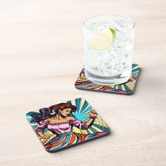  vrouw dansen salsa Pop kunst Bier Onderzetter (Rechterzijde)