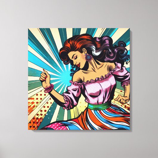 vrouw dansen salsa Pop kunst Canvas Afdruk (Voorkant)