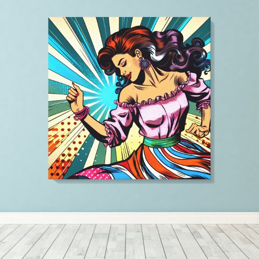  vrouw dansen salsa Pop kunst Canvas Afdruk (Insitu (Houten vloer))