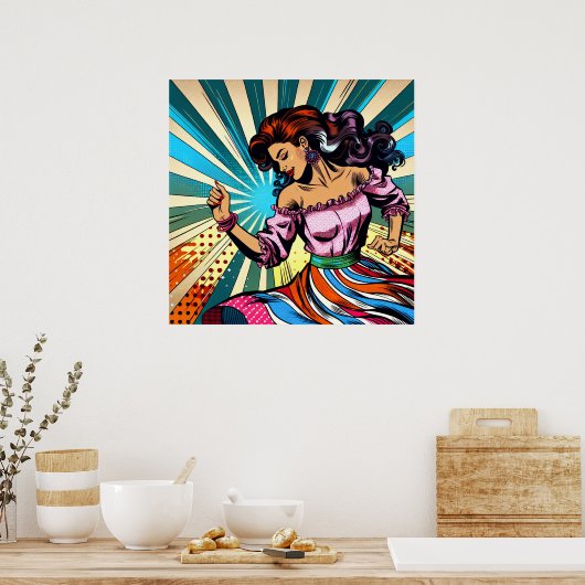  vrouw dansen salsa Pop kunst Poster (Keuken)
