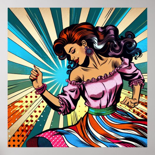  vrouw dansen salsa Pop kunst Poster (Voorkant)
