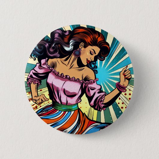 vrouw dansen salsa Pop kunst Ronde Button 5,7 Cm (Voorkant)