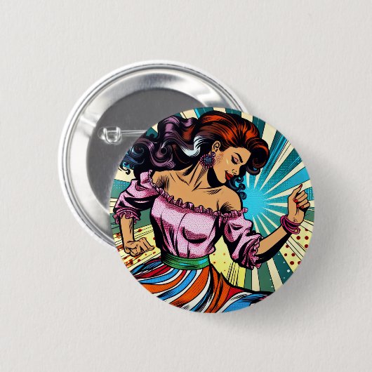 vrouw dansen salsa Pop kunst Ronde Button 5,7 Cm (Voorkant /achterkant)