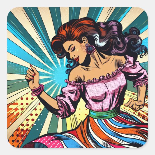  vrouw dansen salsa Pop kunst Vierkante Sticker (Voorkant)