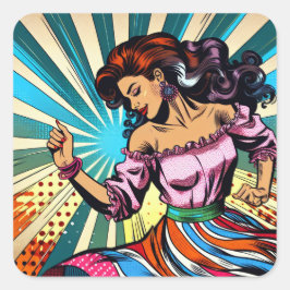 vrouw dansen salsa Pop kunst Vierkante Sticker