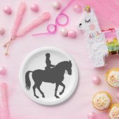 vrouw dat paard rijdt - Kies achtergrondkleur Papieren Bordje (Feest)