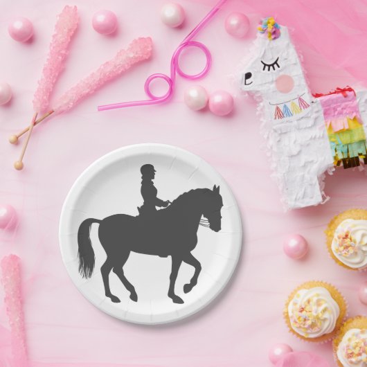 vrouw dat paard rijdt - Kies achtergrondkleur Papieren Bordje (Feest)