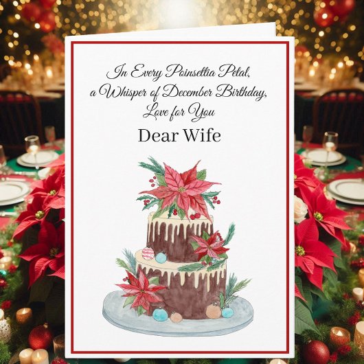 Vrouw December Verjaardagstaart met Poinsettias Kaart